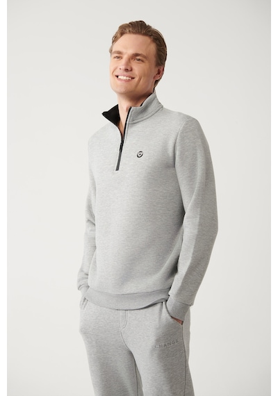 Avva Gri Unisex Sweatshirt Dik Yaka Fermuarlı İçi Polarlı 3 İplik Standart Fit Normal Kesim E001020 Gri