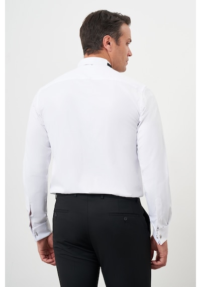 Morven Erkek Beyaz Manşetli Düz Desen Ata Yaka Slim Fit Gömlek Beyaz