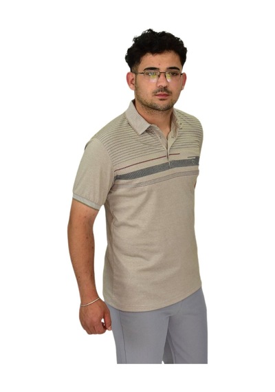 Erkek Polo Yaka Pano Çizgili Tişört T273 Bgl-st04592 Bej