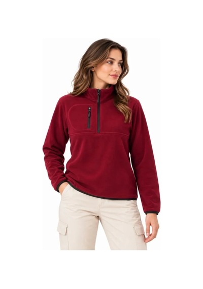 Zenna Tarz Polar Dik Yaka Yarım Fermuarlı Fermuarlı Göğüs Cepli Regular Fit Kışlık Sweatshirt - Bordo