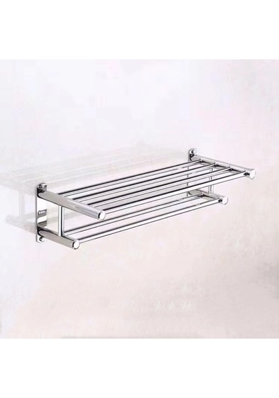 Raflı Havluluk Çift Katlı Model 60 Cm Ss304 Paslanmaz Çelik Renk Parlak Krom