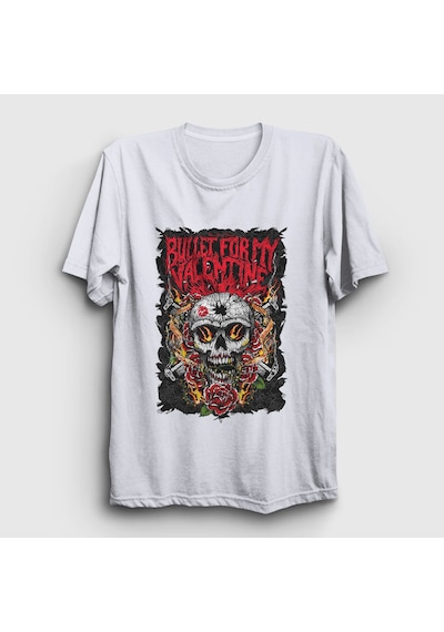 Presmono Unisex Guns Bullet For My Valentine T-shirt Beyaz
