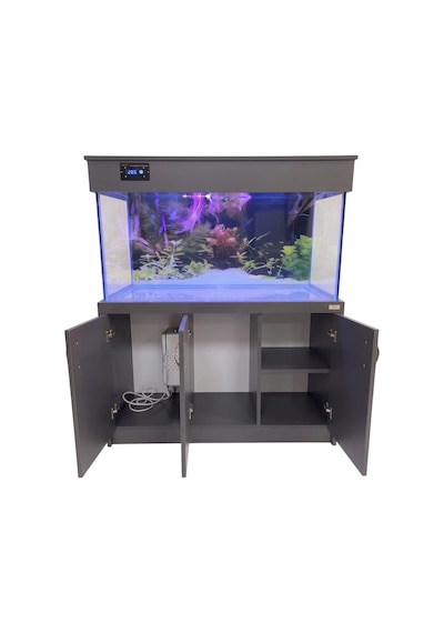 Kanki Pet 150x50x60 Cm 450 Lt Antrasit Gri Mdf Mobilyalı Dijital Göstergeli Akvaryum