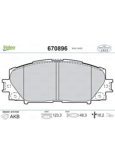 Toyota Corolla On Fren Balatasi 1.8 Hybrid 2019-2024 Valeo 670896