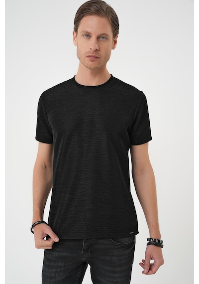 Efor Comfort Fit Bisiklet Yaka Viskon Karışımlı Dokulu Casual Siyah Tişört Ts 896 Siyah