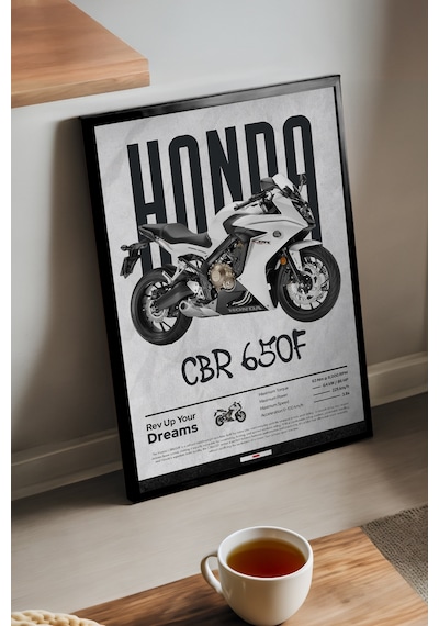 Honda Cbr 650f Siyah Ahşap Çerçeveli Poster, Motosiklet Duvar Tablosu