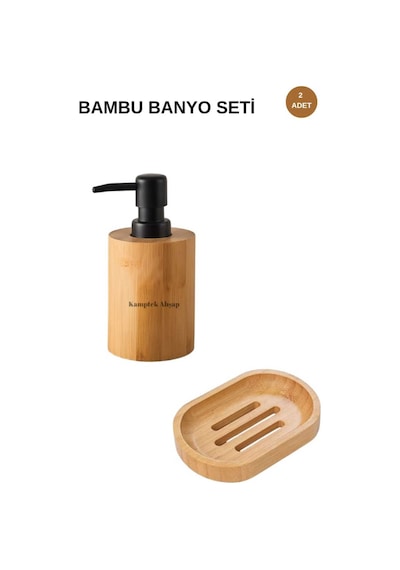 Kamptek Ahşap Atolyesinden Mutfak Sıvı Sabunluk 100 Ml Katı Sabunluk Set 2li Krem