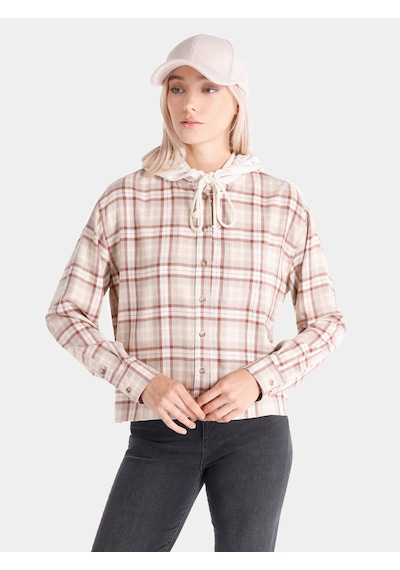 Colin's Colins Regular Fit Kareli Kapüşonlu Bej Kadın Uzun Kol Gömlek Cl1065066 Bej