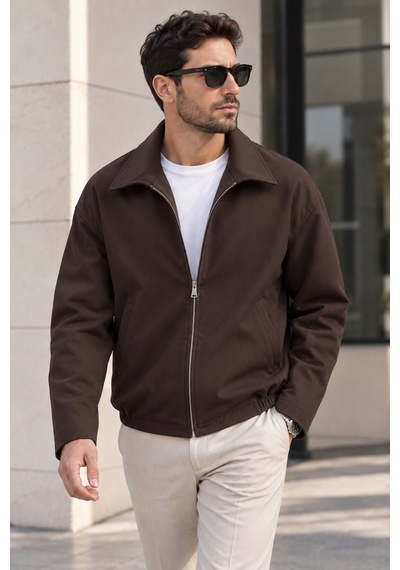 Polo State Erkek Astarlı Fermuarlı Lastik Bel Regular Fit Ceket - Kahverengi