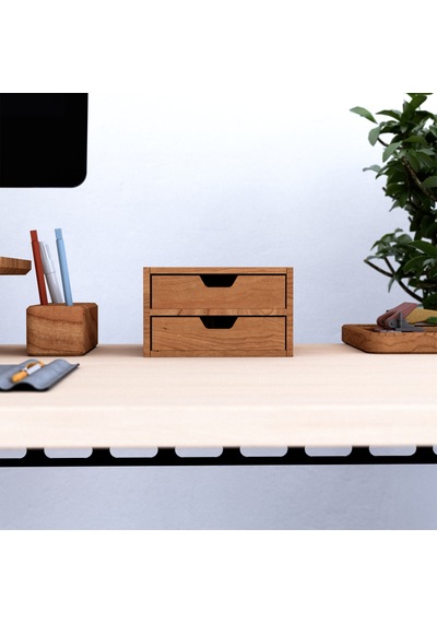 Desna İki Katlı İki Çekmeceli Dolap - Kiraz 18 Cm Uzunluk X 19 Cm Derinlik X 10.8 Cm Woodsaka Doğal Ahşap