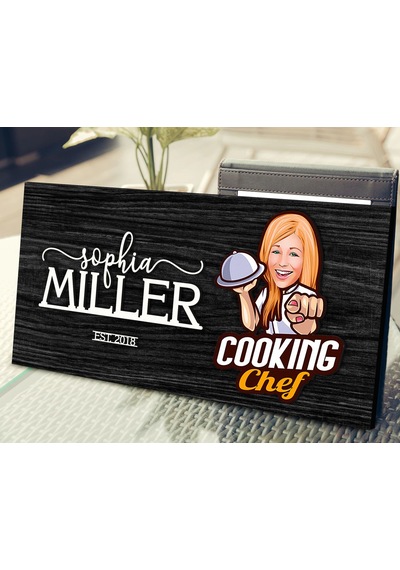 Bk Gift Kişiye Özel Kadın Chef Karikatürlü Kabartma Tasarım Antik Siyah Ebony Ahşap Tabela-9, Dekoratif Tabela, Rustik Ev Dekorasyonu, Duvar Dekoru