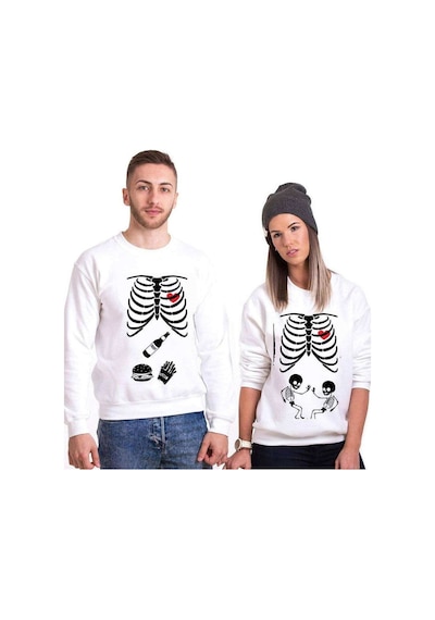 Tshirthane Iskelet Bebek Iskelet Yemek Sevgili Unisex Sweatshirt Kırık Beyaz