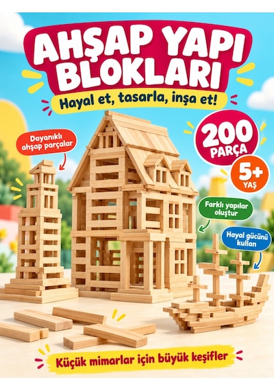 Cur-ios-genios Lisanslı 200 Parça Doğal Ahşap Denge Blokları Eğitici Mimari Yapı Ve Zeka Oyunu Seti