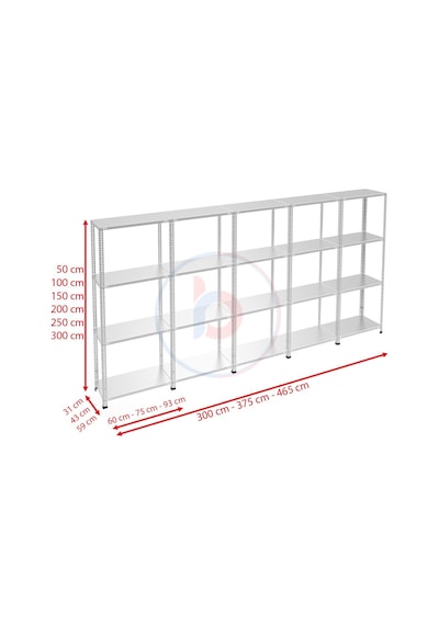 Raf Burada  4 Katlı 5'li Galvaniz Çelik Raf - Depo, Arşiv, Kiler, Dosya, Market Rafı-31x60 cm-100 cm-0.70 mm