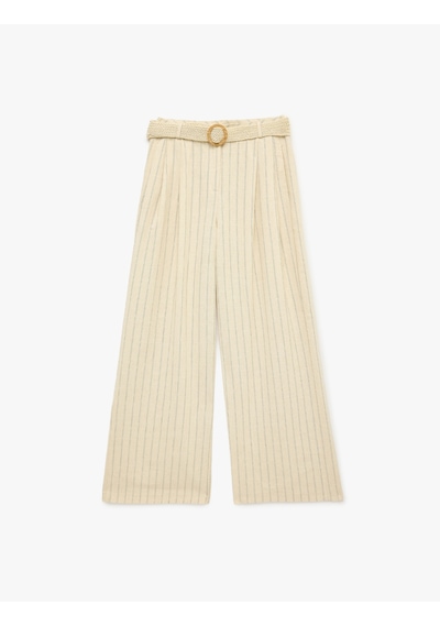 Koton Koton X Melis Ağazat - Keten Karışımlı Kemerli Geniş Paça Çizgili Pantolon Beyaz Çizgili 6sak40178ew Koton Koton X Melis Ağazat - Keten Karışımlı Kemerli Geniş Paça Çizgili Pantolon Beyaz Çizgili 6sak40178ew