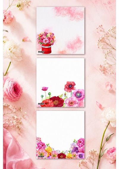 Çiçek Bloknot - 9 9 Cm Ebat- 50 Yaprak - Notepad - Memopad - Çizgisiz Not Kağıdı- To Do List - 3554