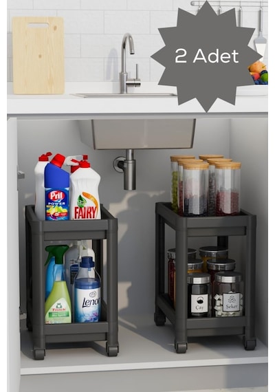 Mithra Life 2 Adet 2 Katlı Tekerlekli Tezgah Altı Siyah Banyo Mutfak Rafı Mıt1122 Çok Renkli Mithra Life 2 Adet 2 Katlı Tekerlekli Tezgah Altı Siyah Banyo Mutfak Rafı Mıt1122 Çok Renkli