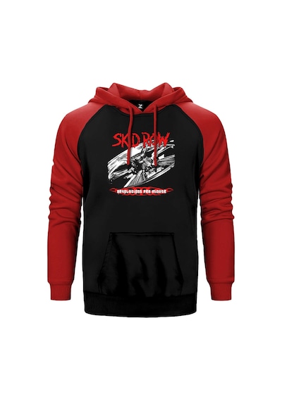 Skid Row Revolutions Per Minute Kırmızı Renk Reglan Kol Kapşonlu Sweatshirt Kırmızı