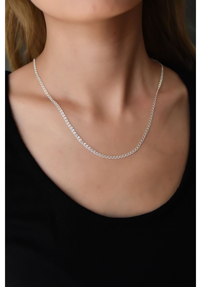 Papatya Silver 925 Ayar Gümüş Rodyum Kaplama Lavce Zincir Kadın Kolye 3,5 mm