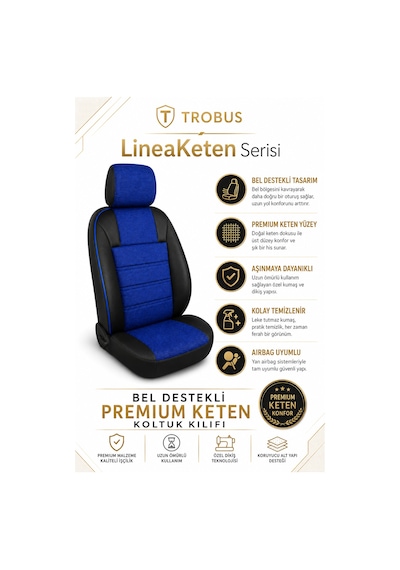 Renault Broadway 1990-2000 Uyumlu Lineaketen Serisi Ortopedik Mavi Siyah Mavi Koltuk Kılıfı