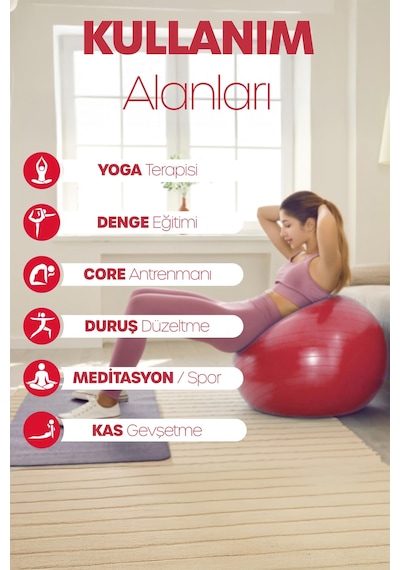 65 Cm Pilates Topu Ve Pompa Seti 155-170 Cm Boy İçin Uygun Dayanıklı Anti-slip Kırmızı