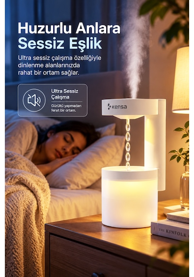 Kensa Ultrasonik Hava Nemlendirici 580 Ml Buhar Makinesi 5 Farklı Gece Lambası Damlacık Efektli
