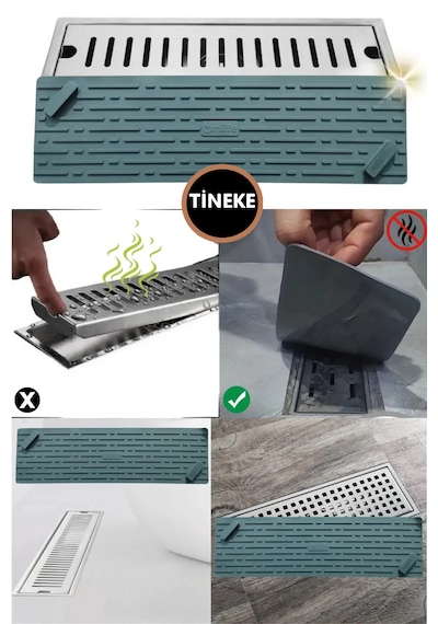 Tineke Gri Renk Uzun Model Kötü Koku Önleyici Silikon Mat Banyo Mutfak Lavabo Balkon Gider Tıpası Kapağı