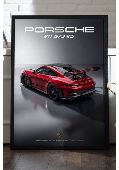 Porsche 911 Gt3 Rs Ahşap Çerçeveli Poster, Dekoratif Araba Duvar Tablosu