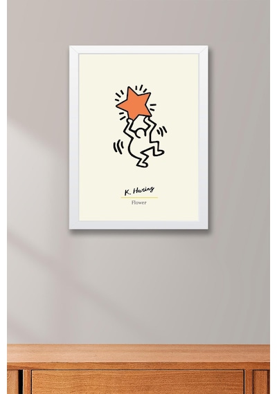Keith Haring Flower Çerçeveli Tablo- Çiçek - Eklektik Tarz Duvar Dekoru