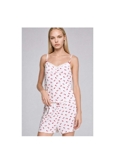 Defacto Regular Fıt Şortlu Askılı Desenli 2li Ecru Pijama Takımı H7393ax26hser98 Ekru-er98