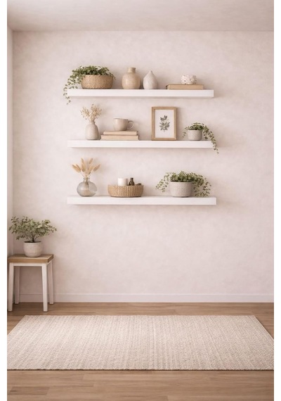 30 Mm 3'lü Uçan Duvar Rafı Set Gizli Raf- Beyaz 15x50 Diğer