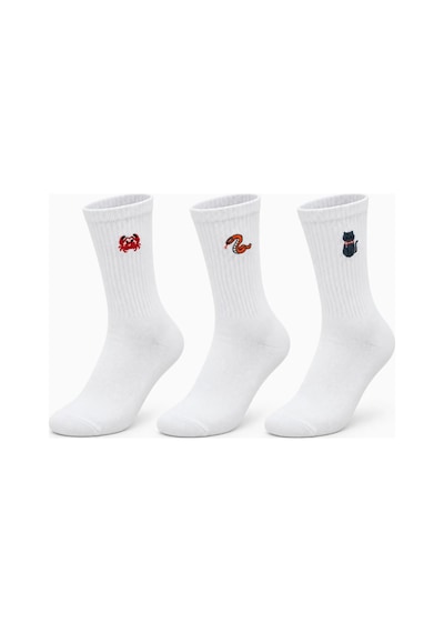 Unisex Çorap Beyaz Hayvan Nakışlı 3'lü Set Yengeç Yılan Kedi Desenli Uzun Soket Günlük Spor Çorabı Renk: Beyaz, Beden: 36-40, Adet: 3 Diğer