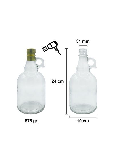Afracam Galon Şeffaf 1000 ML Kilitli Kapak ve Kapüşonlu Cam Şişe 12 Adet