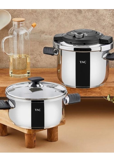 Taç Vitamaster 2'li Düdüklü Tencere 4+6 Lt Set Gri-4630 Gri - Siyah
