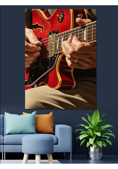 Ahşap Tablo Gitar Çalan Eller Detayı