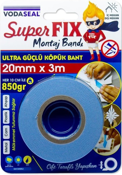 Vodaseal Süper Fix Çift Taraflı Montaj Bandı 20 Mm 3 Metre
