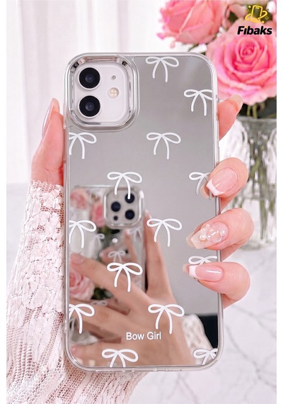 Fibaks iPhone 11 Uyumlu Kılıf Aynalı Bow Girl Fiyonk Desenli Darbe Emici Silikon Kapak