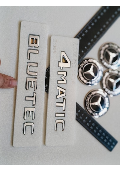 E220 Uyumlu Bluetec 4matıc Krom Bagaj Yazısı Ve Jant Arması Seti 3m 3d Abs