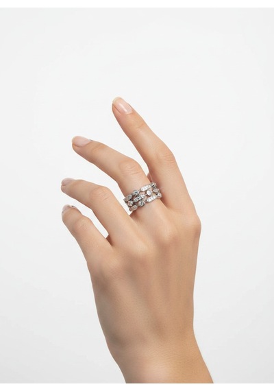 Valmont Accessories Kadın Gümüş Renk Beyaz Taşlı Çok Sıralı Geometrik Yüzük