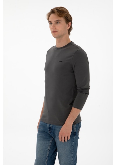 U.S. Polo Assn. Erkek Slim Fit Bisiklet Yaka Grı Süprem Basic Sweatshirt 50313744-VR024