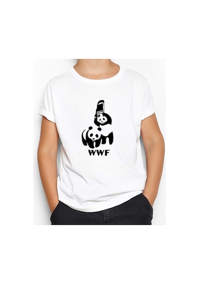 Zepplin Giyim UFC WWF Panda Beyaz Çocuk Tişört Beyaz