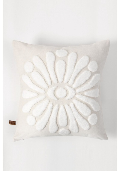 Bohem Özel Tasarım Punch Panç Desen Kare Dekoratif Kırlent Kılıfı 43x43 cm Boho Krem