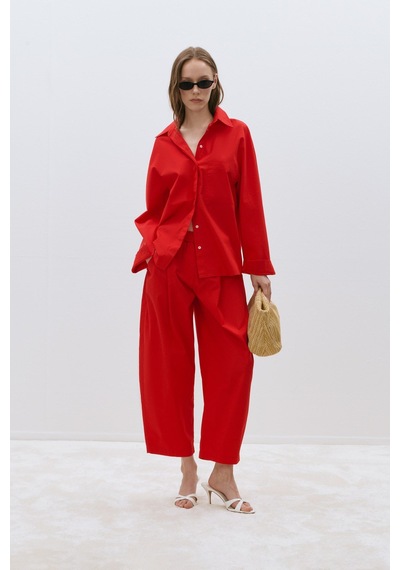 Suud Collection Kırmızı Klara Yıkamalı Poplin Gömlek