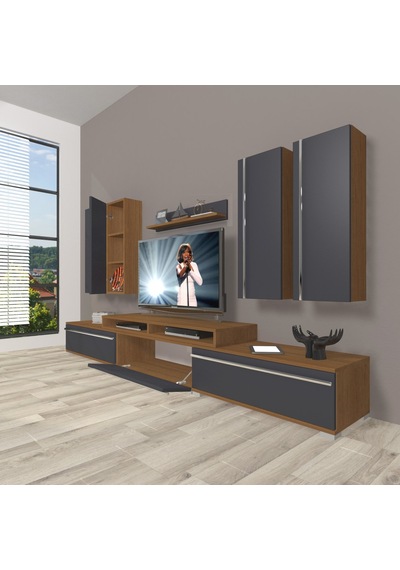 Decoraktiv Ekoflex 8d Mdf Tv Ünitesi Tv Sehpası Ceviz - Antrasit