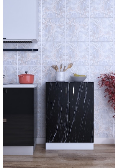 Rafineri Mokas Çok Amaçlı Dolap 2 Raflı Kapaklı Mutfak Balkon Banyo Beyaz Siyah