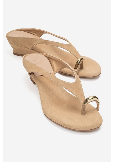 Luvi Shoes Alızee Açık Bej Süet Parmak Arası Tokalı Kadın Mini Dolgu Topuklu Terlik