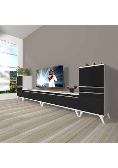 Decoraktiv Eko 9220t Mdf Retro Tv Ünitesi Tv Sehpası Beyaz - Siyah