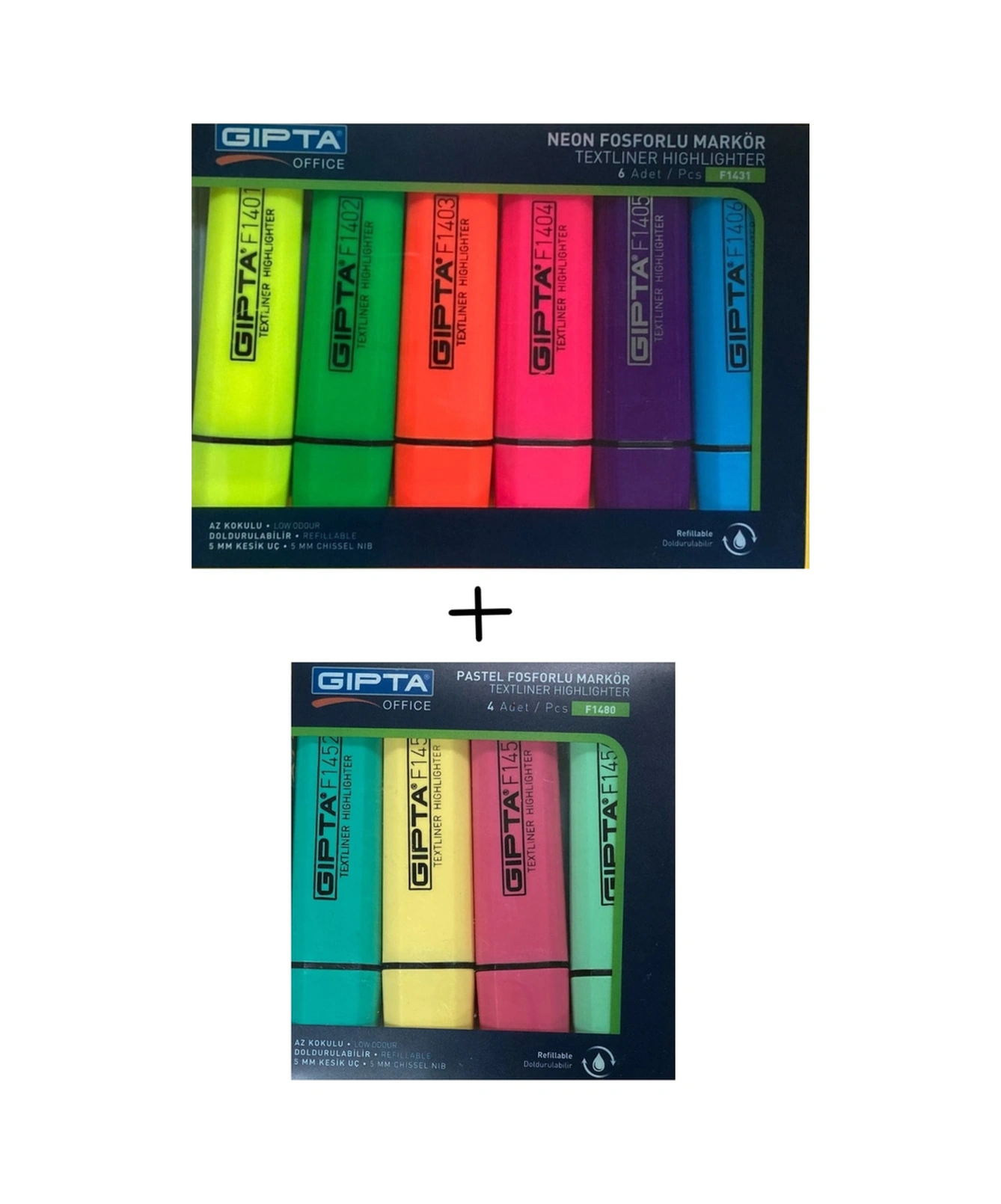 6 Renk Neon Fosforlu + 4 Renk Pastel Fosforlu Set Karışık
