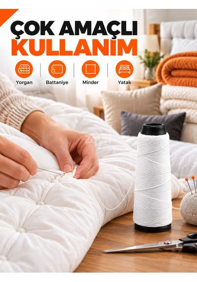 Byhanex 50 Gr Küçük Bobin Yorgan İpi Yorgan, Battaniye, Minder Ve Yatak Dikiş İpi