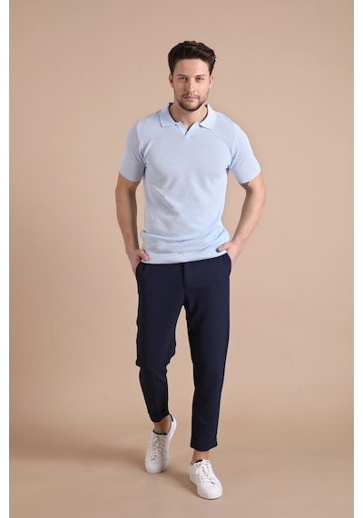 Ferraro A.Mavi/Beyaz Kuşgözü Desenli Polo Yaka Erkek Triko T-Shirt Mavi